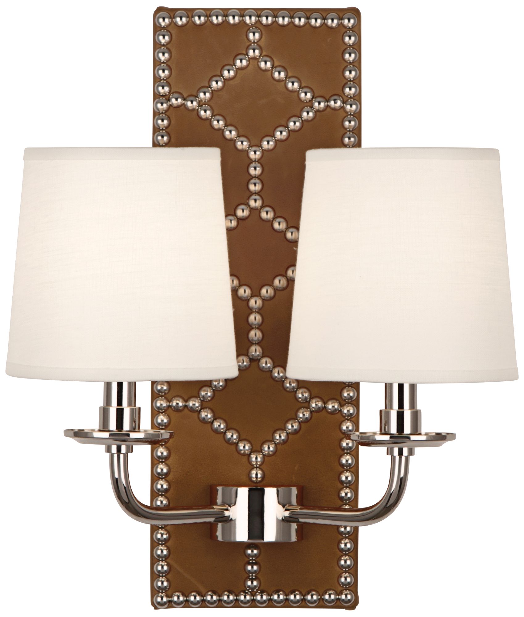 Lightfoot 16 1/2"H Polished Nickel with Ochre Leather Sconce