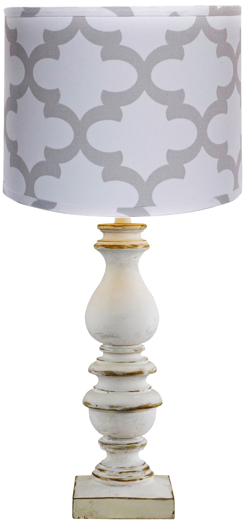 Bishop White Table Lamp with Gray Scroll Shade