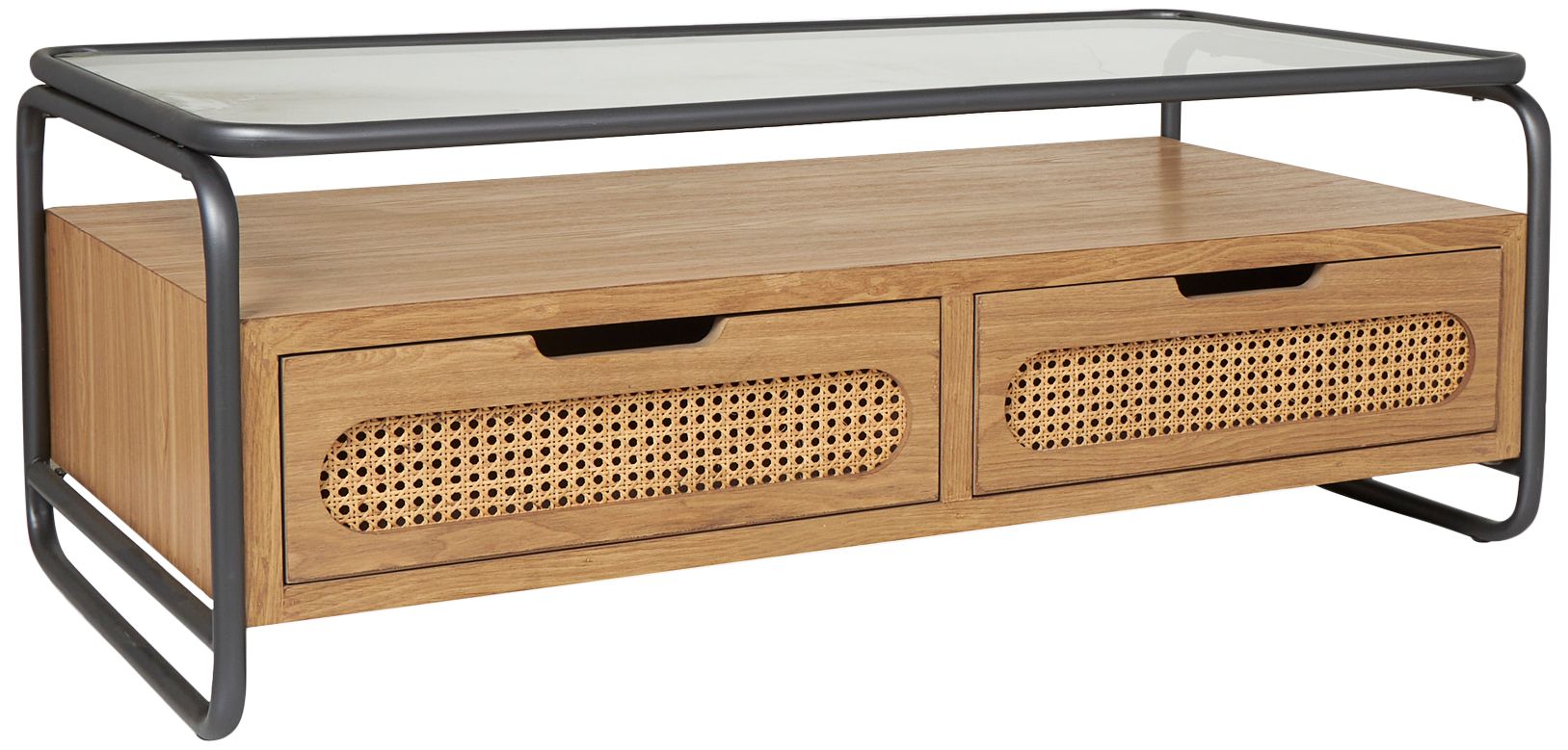 Bohemian 47" Wide Brown Wood Gray Metal 2-Drawer Coffee Table