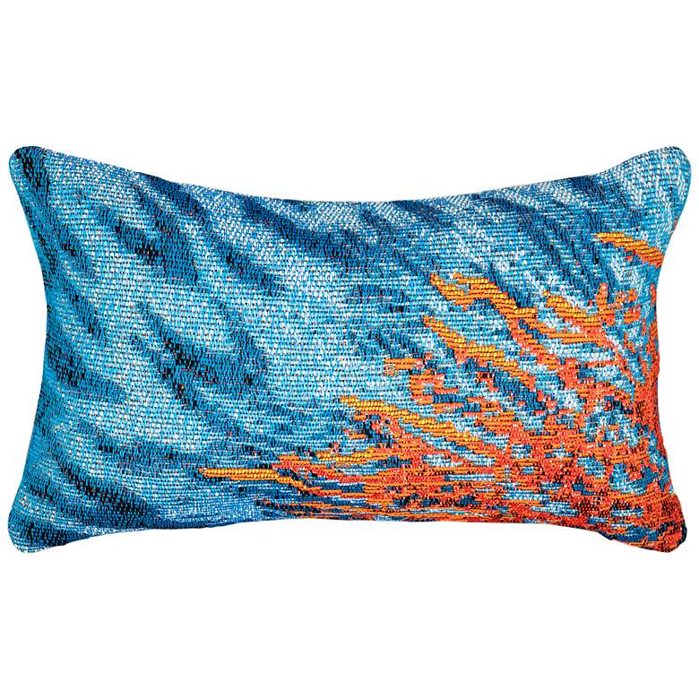 Marina Blue and Orange Coral 18&quot; x 12&quot; Indoor-Outdoor Pillow