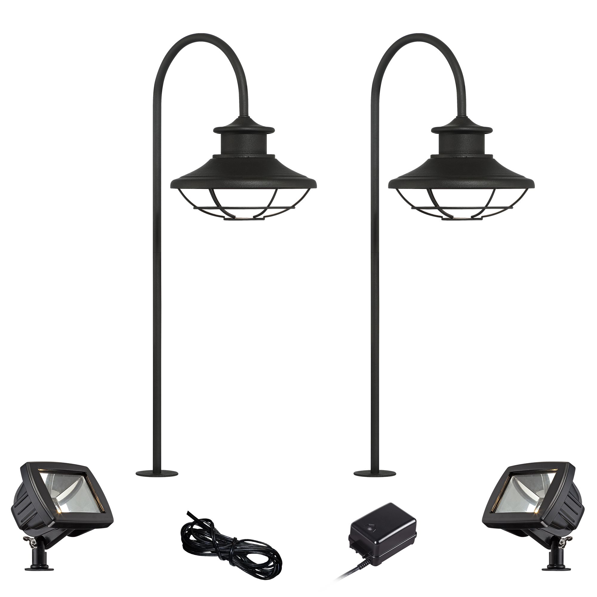 Braden Textured Black 6-Piece LED Path and Flood Light Set