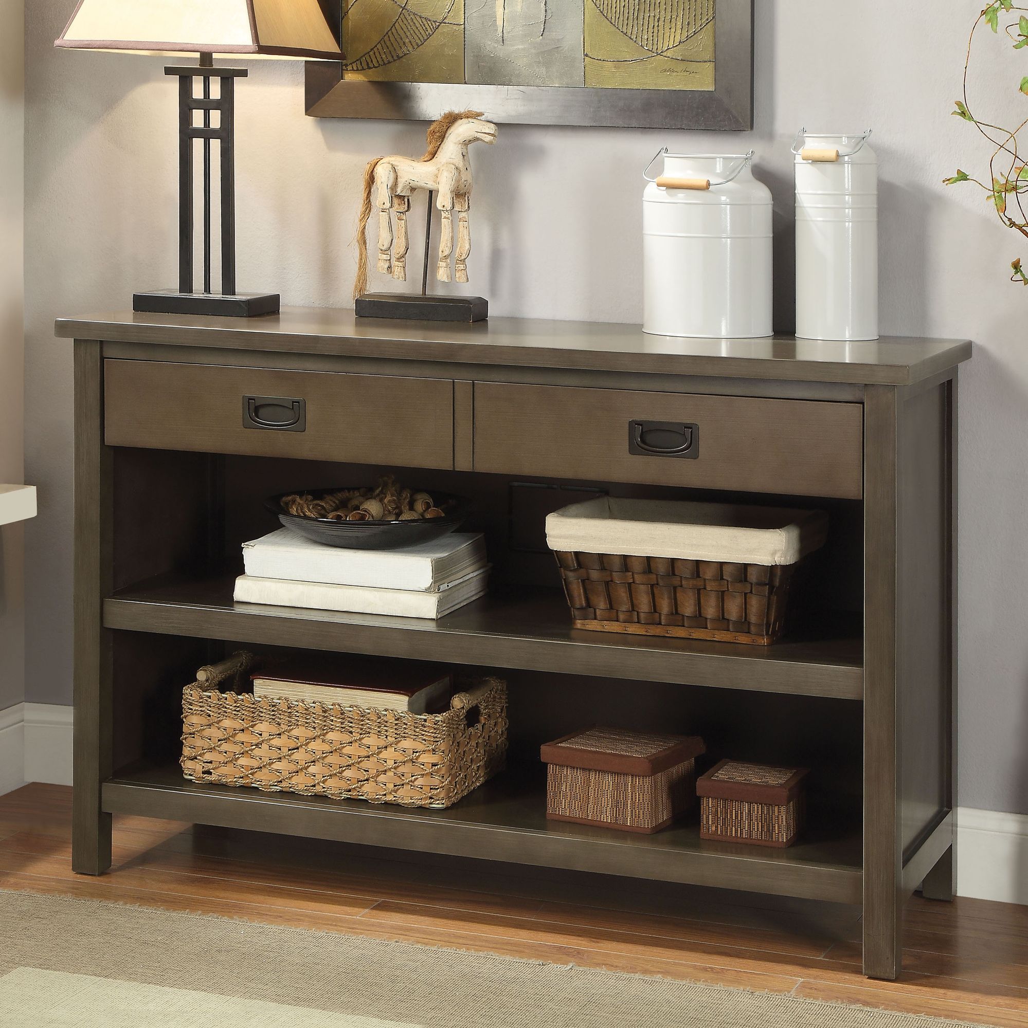 Asteris 46 3/4" Wide Gray Oak 2-Drawer Wood Console Table