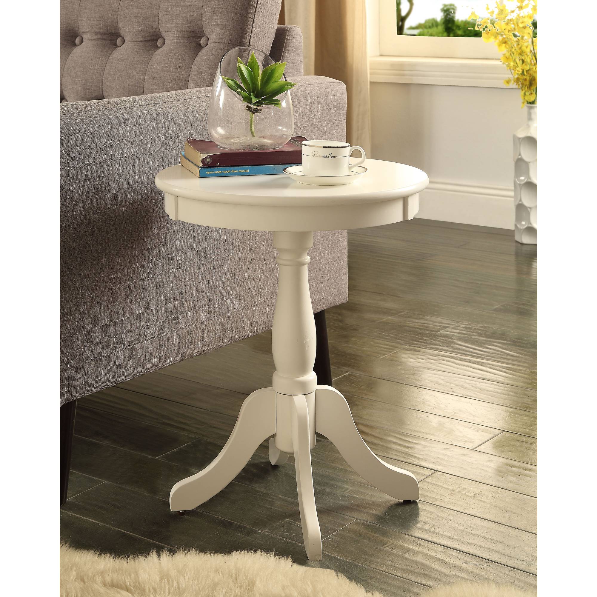 Alger 18" Wide White Round Pedestal Wood Side Table | eBay
