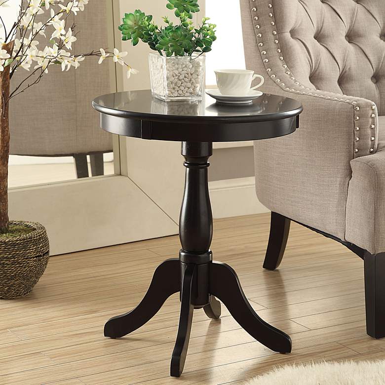 Alger 18" Wide Black Round Pedestal Wood Side Table - #73C96 | Lamps Plus