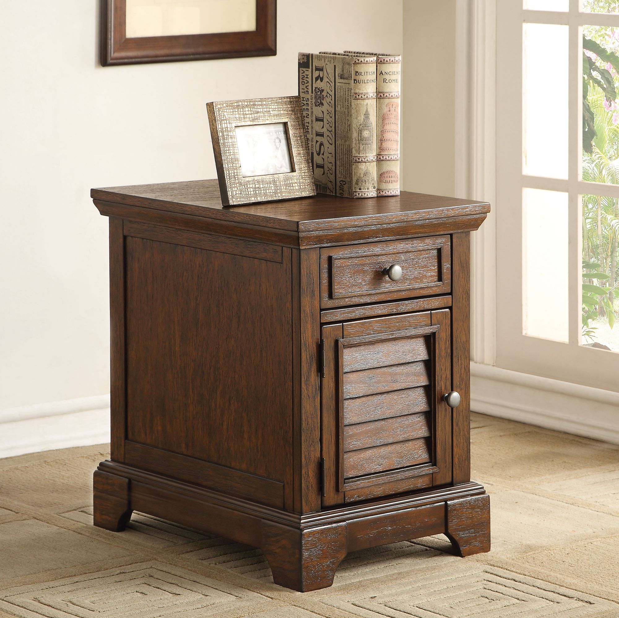 Evrard 18" Wide Dark Oak 1-Drawer 1-Cabinet End Table