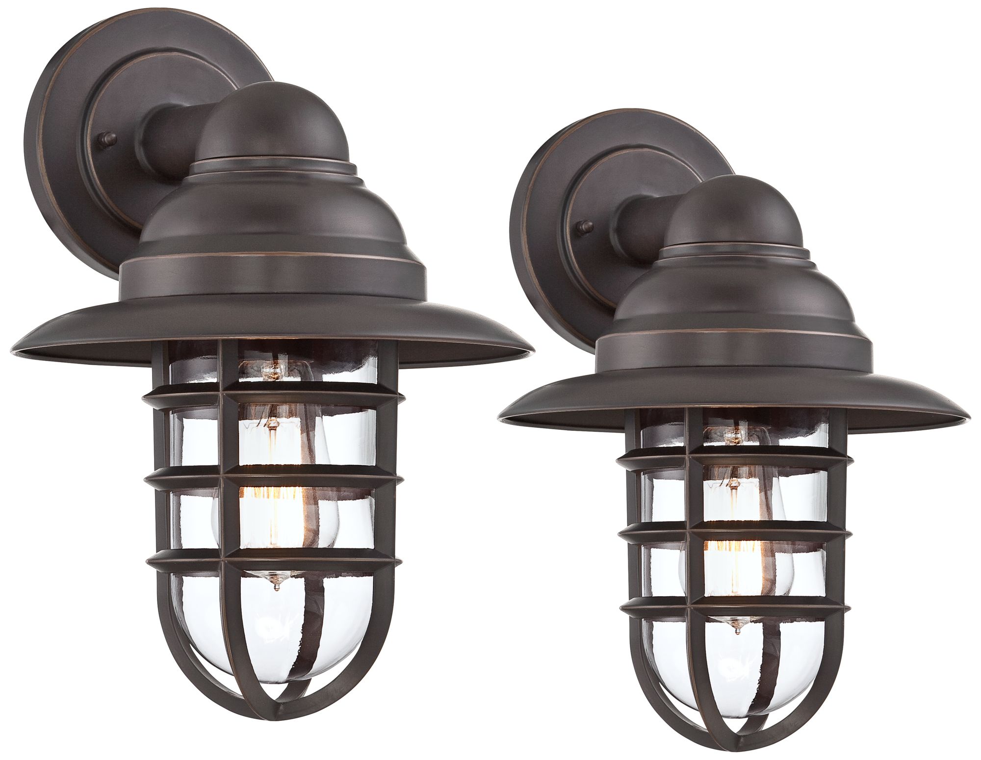 Marlowe Bronze Hooded Cage Outdoor Wall Lights Set of 2