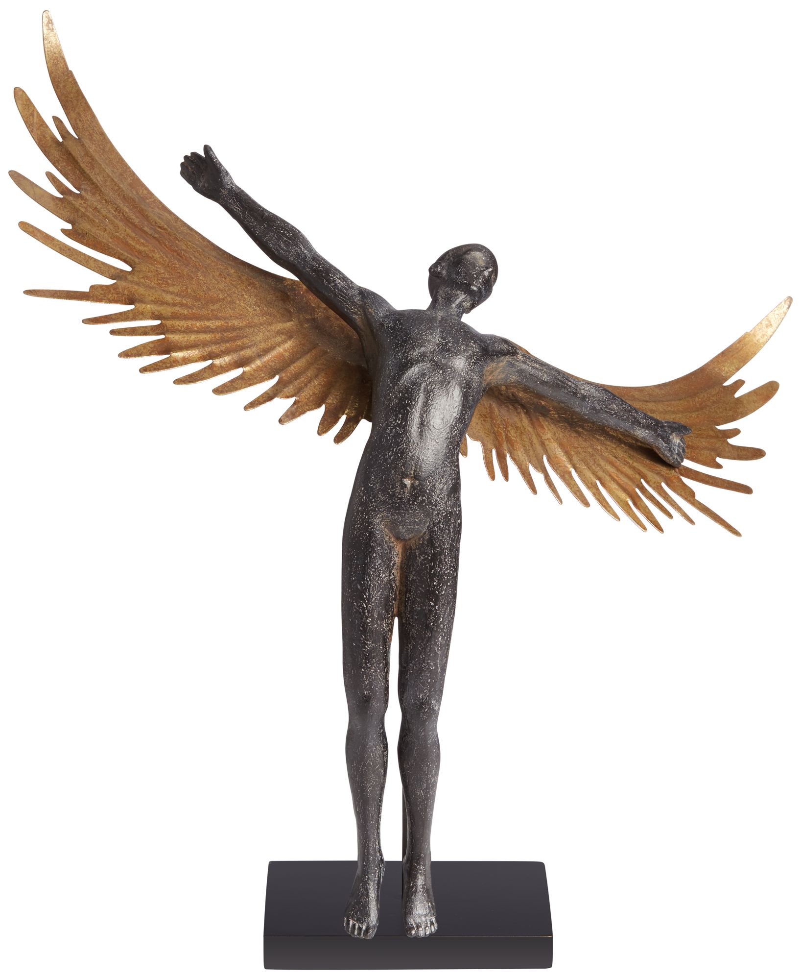 Man with Wings 17 3/4" High Matte Black and Gold Statue