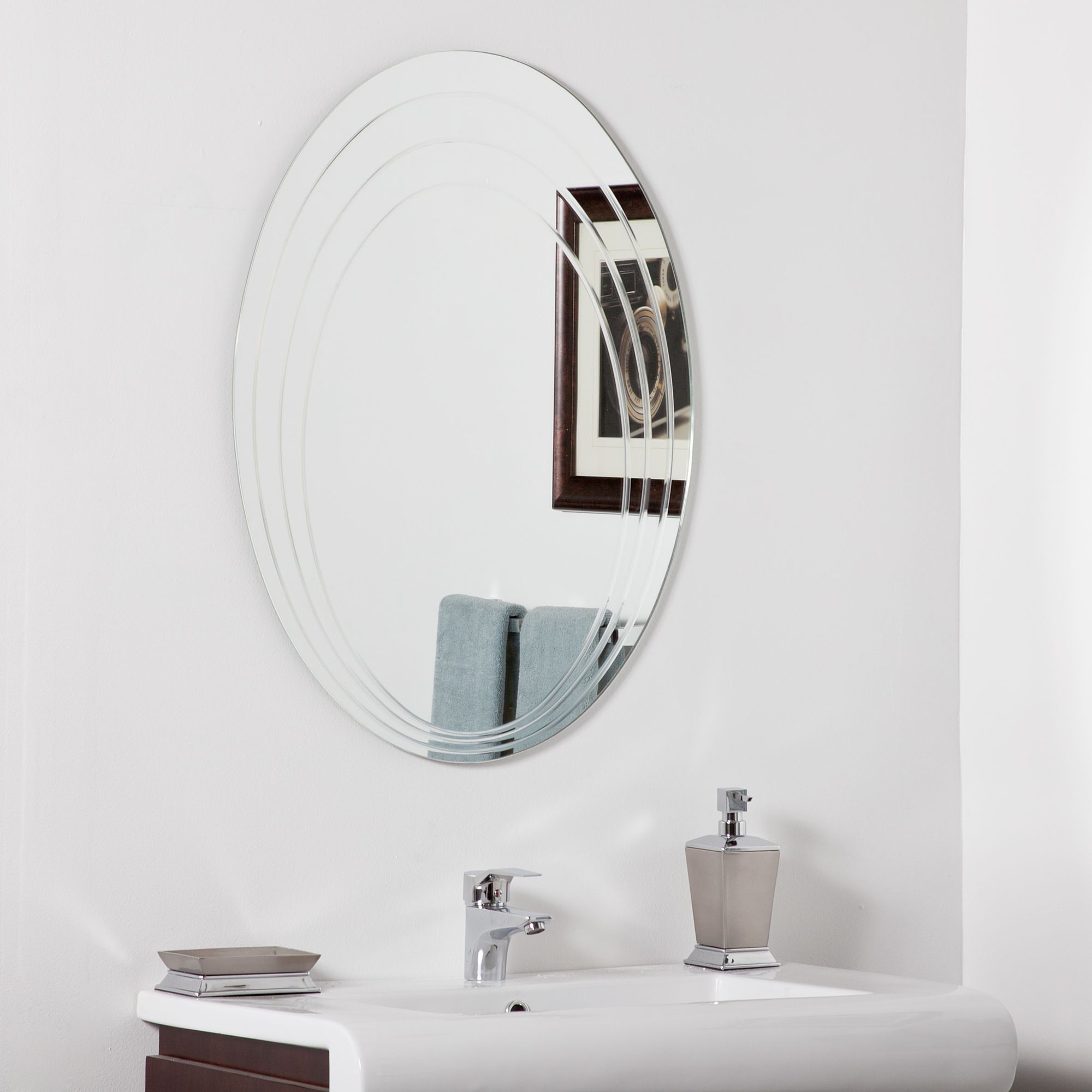 Hanna 23 1/2" x 31 Oval Frameless Bathroom Wall Mirror