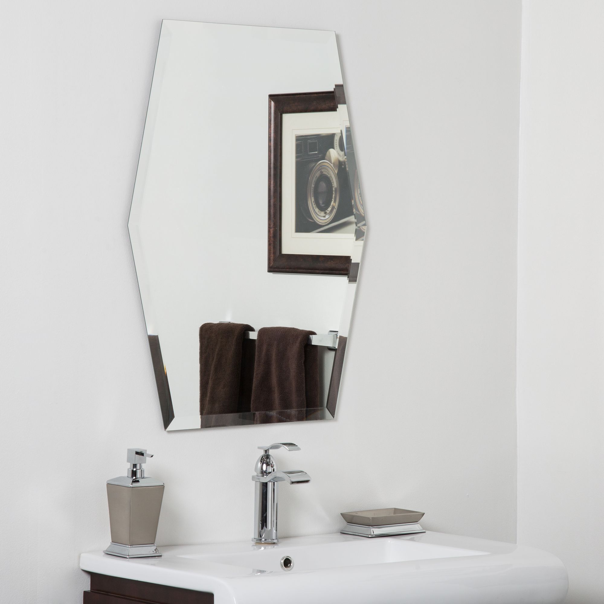 Century 23" x 31" Hexagon Frameless Bathroom Wall Mirror
