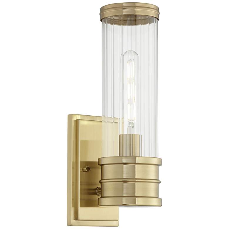Stiffel Roslyn 15&quot;H Gold and Ribbed Glass Wall Sconce