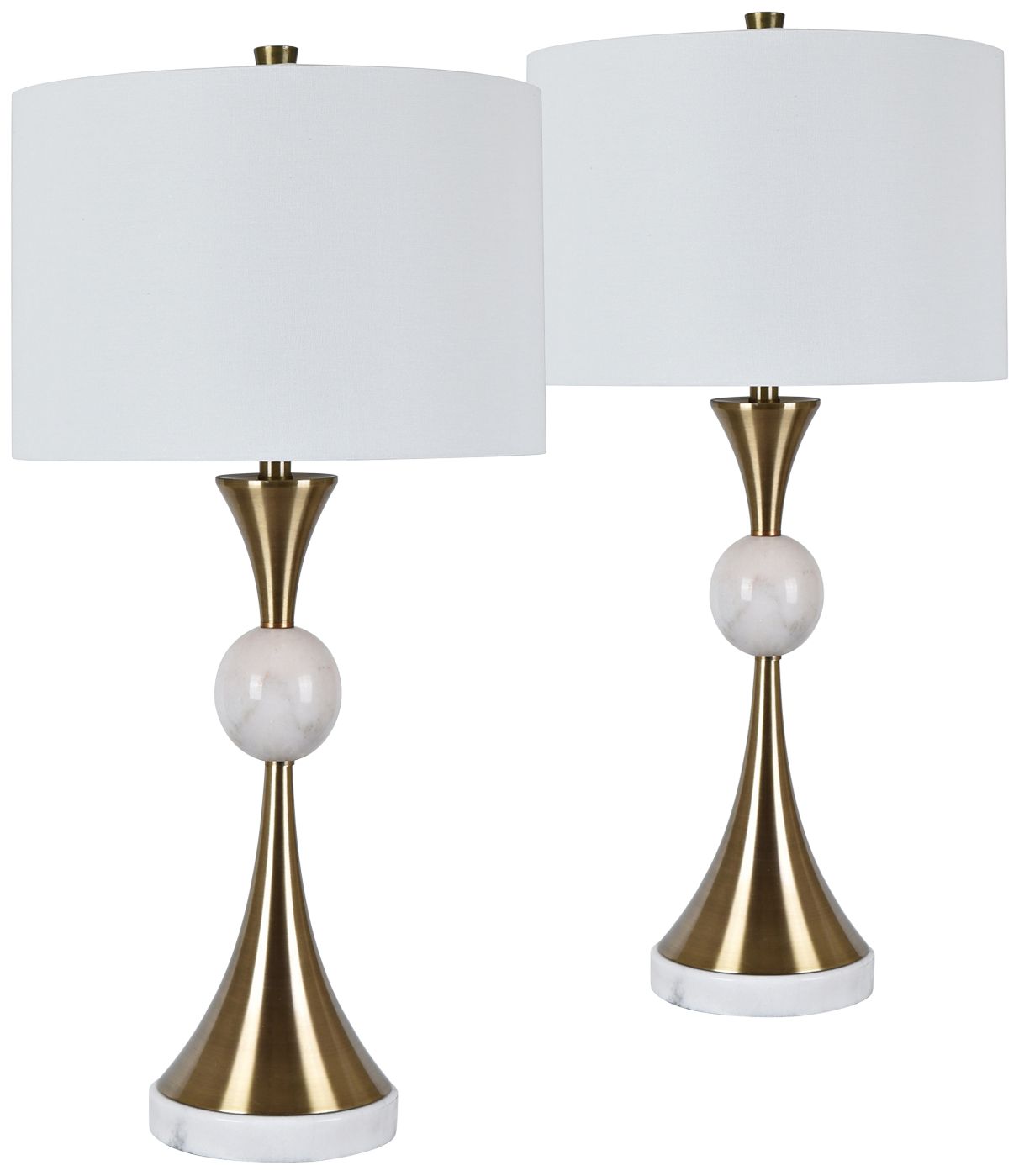 Jessica Antique Brass and White Marble Table Lamps Set of 2
