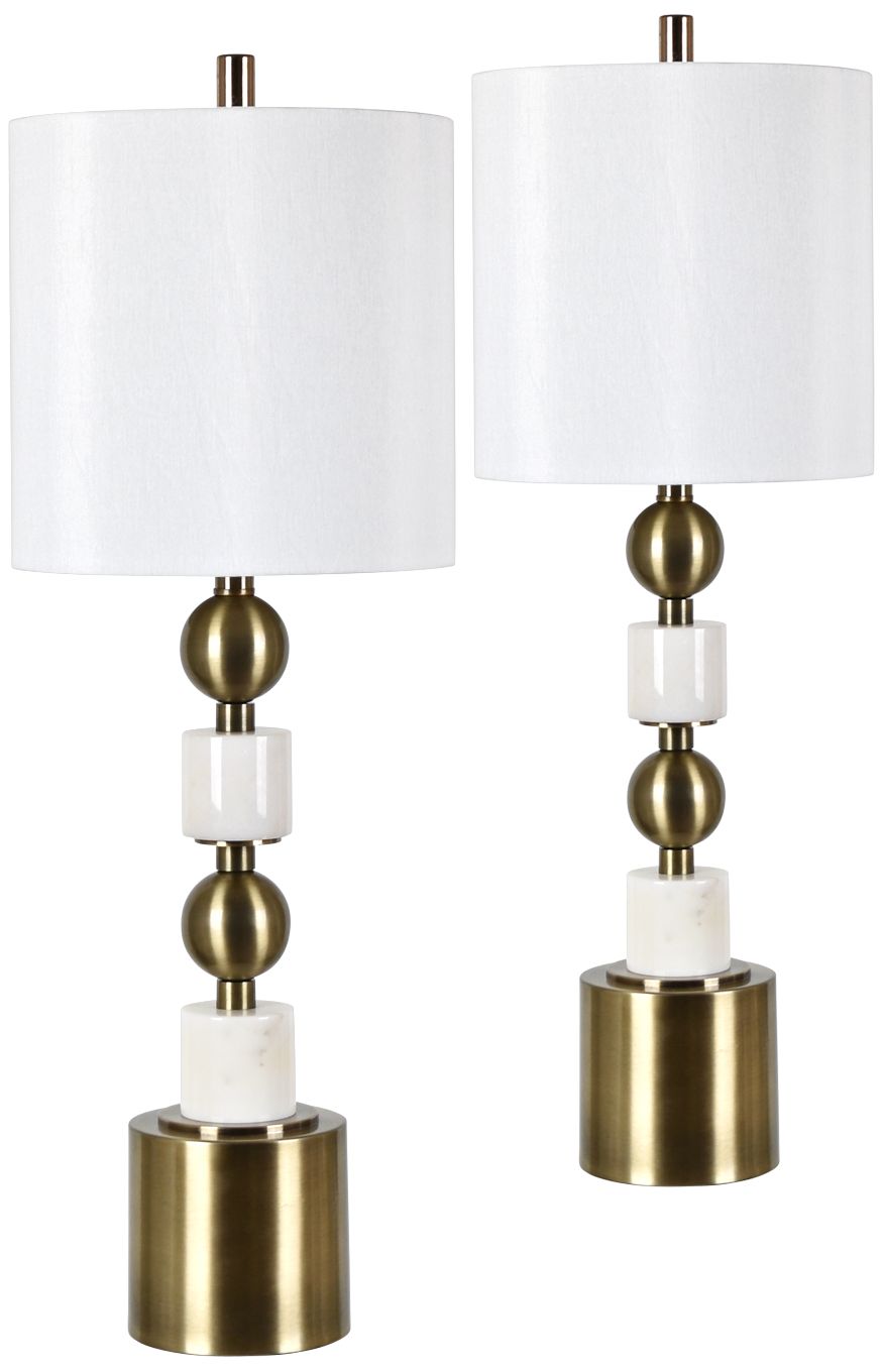 Legacy Antique Brass and White Marble Table Lamps Set of 2