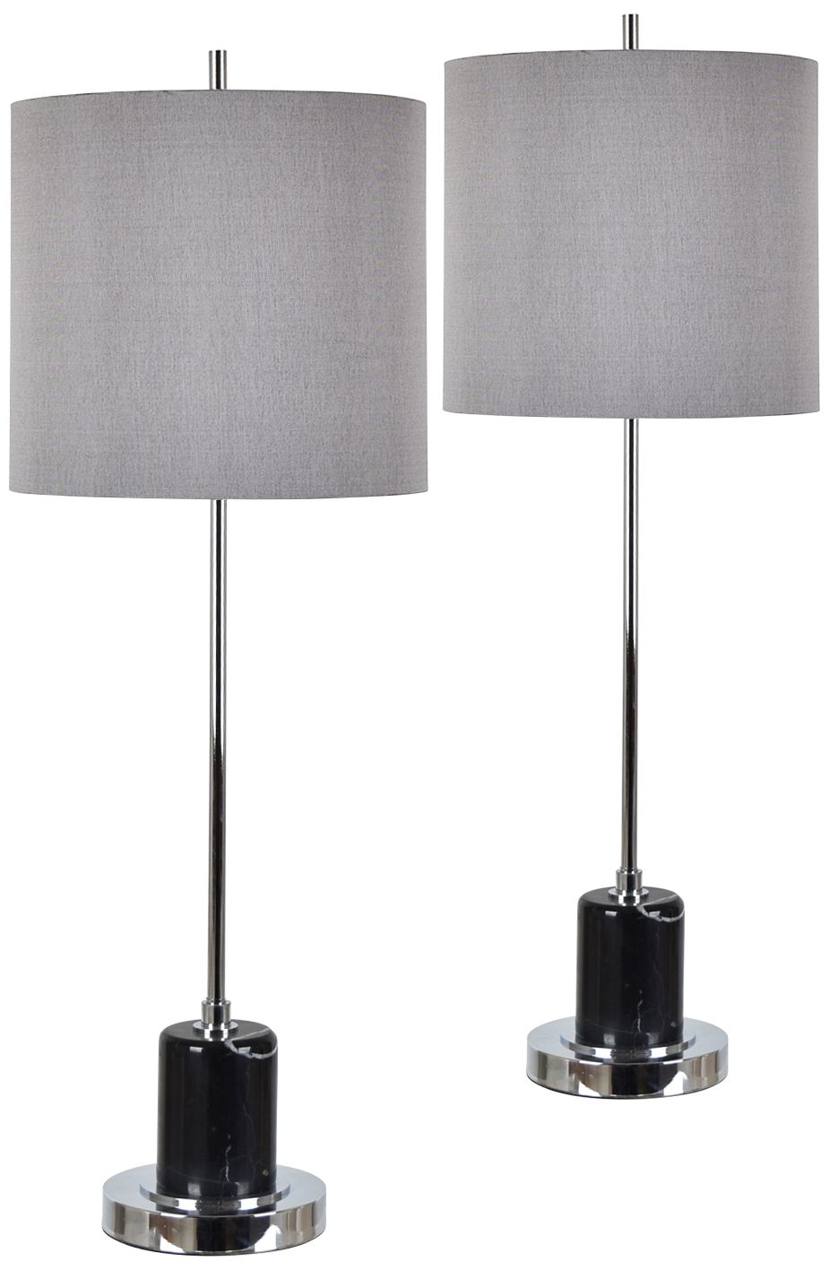 Carle Chrome and Black Marble Stem Table Lamps Set of 2