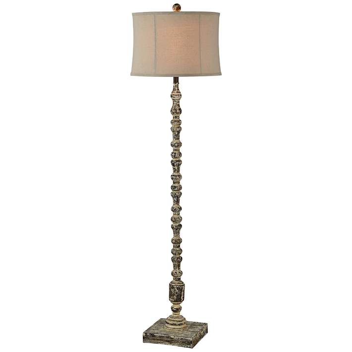 Thelma Distressed Finish Turned Column, Gold Tone Floor Lamps