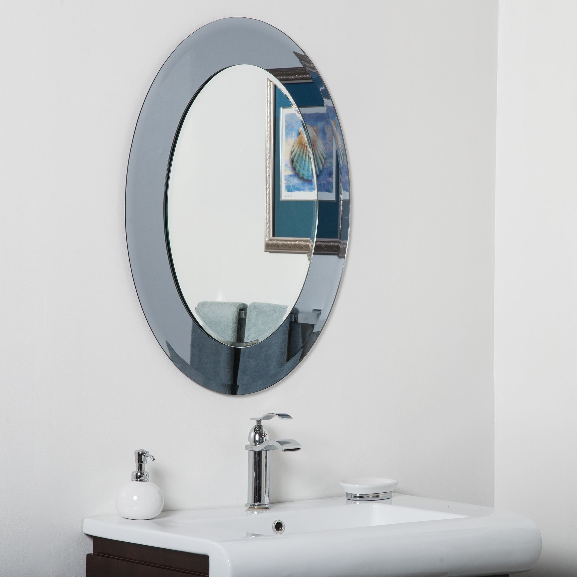 Cayman Gray 23 1/2" x 31 Oval Frameless Wall Mirror