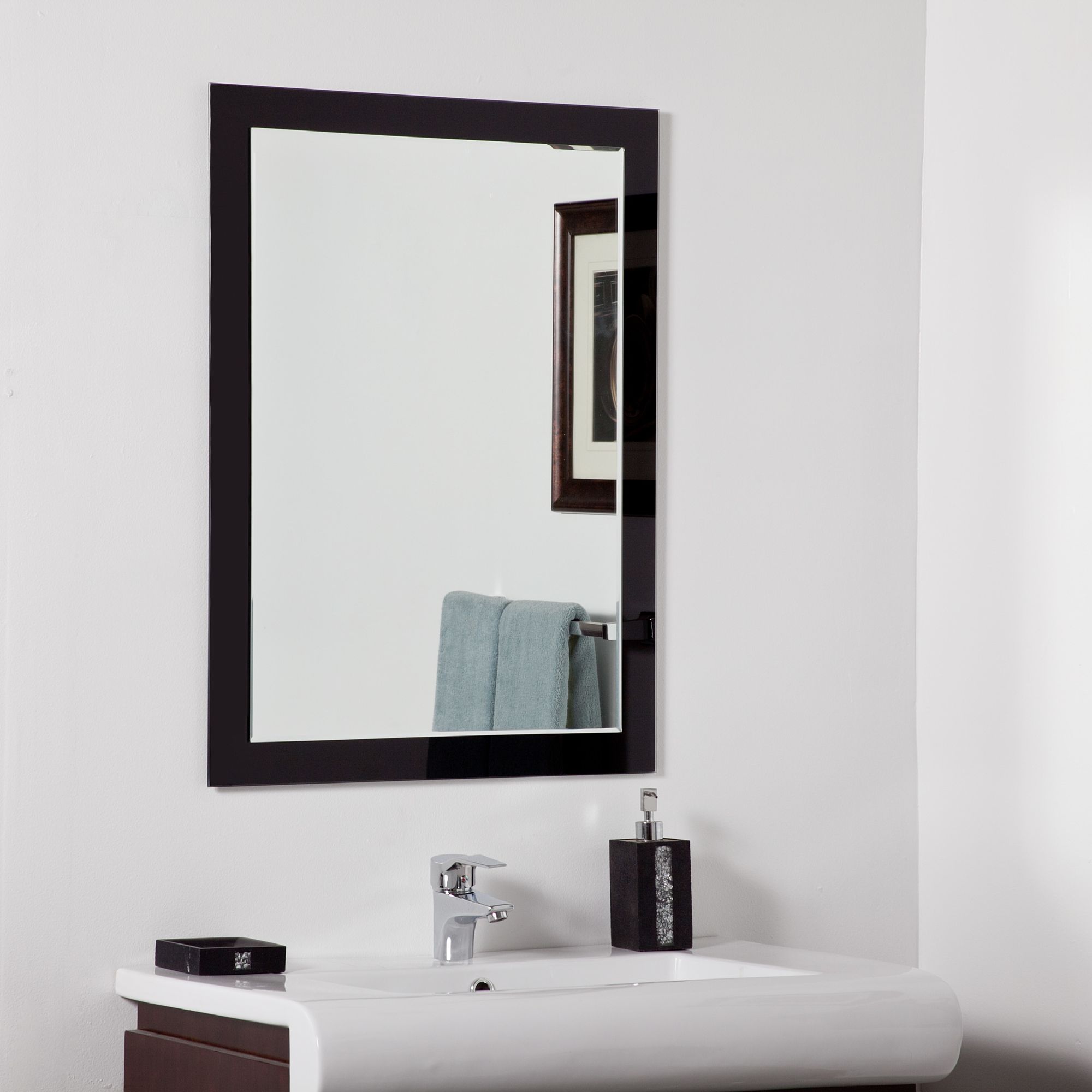 Aris Black Glass 23 1/2" x 31 Bathroom Wall Mirror