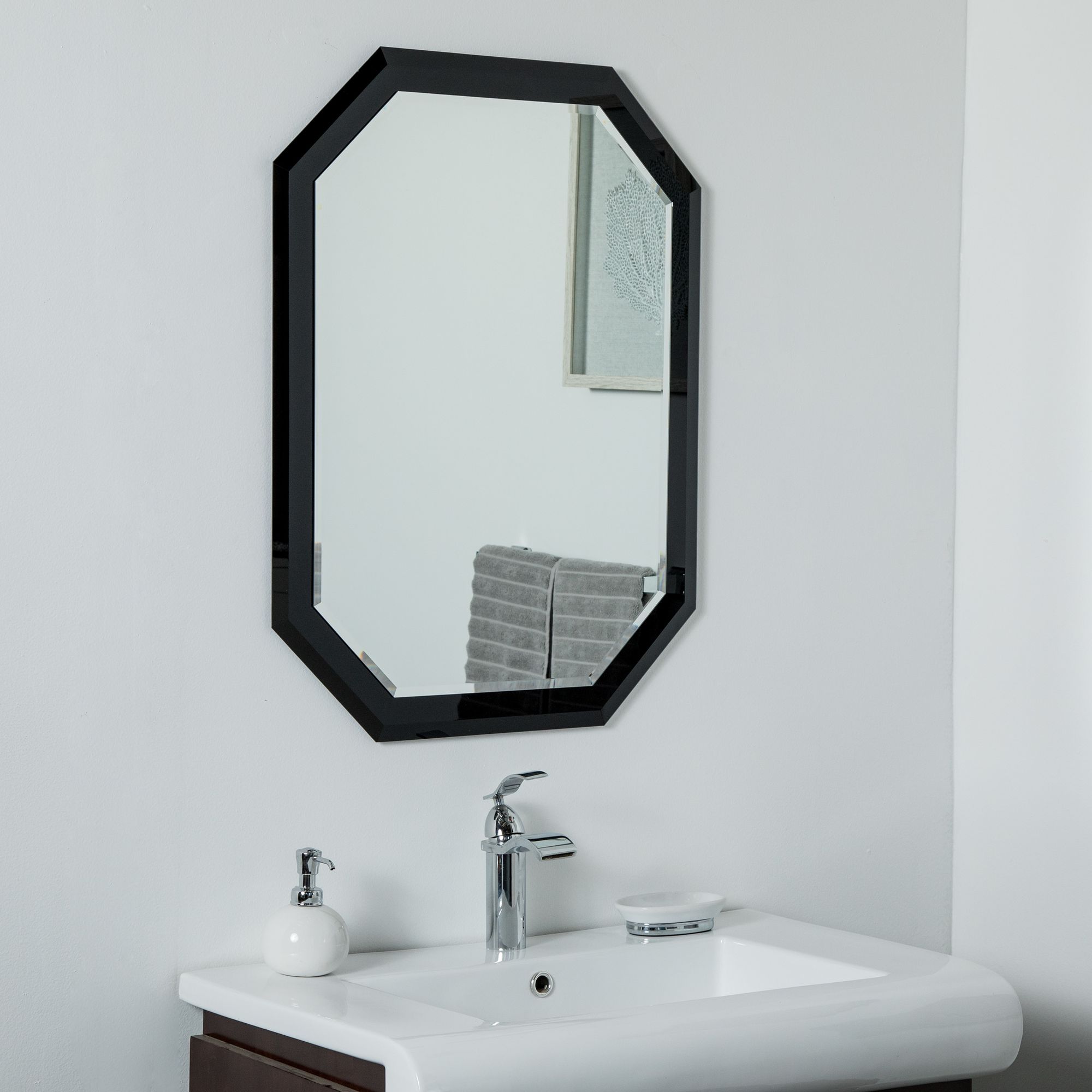 Bella Black 23 1/2" x 31 Octagon Frameless Wall Mirror