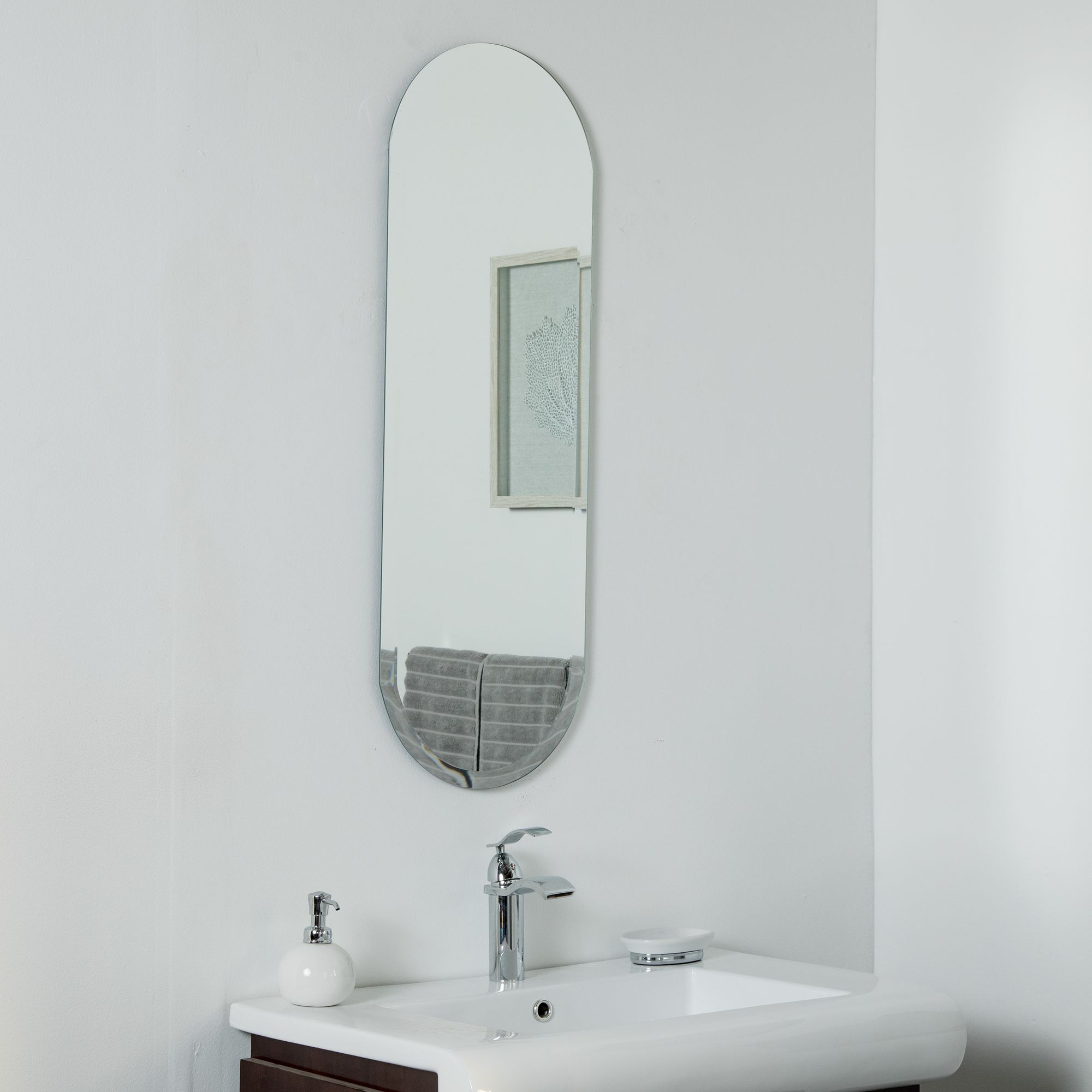 Addy Long 13 3/4" x 39 1/2" Oval Frameless Wall Mirror