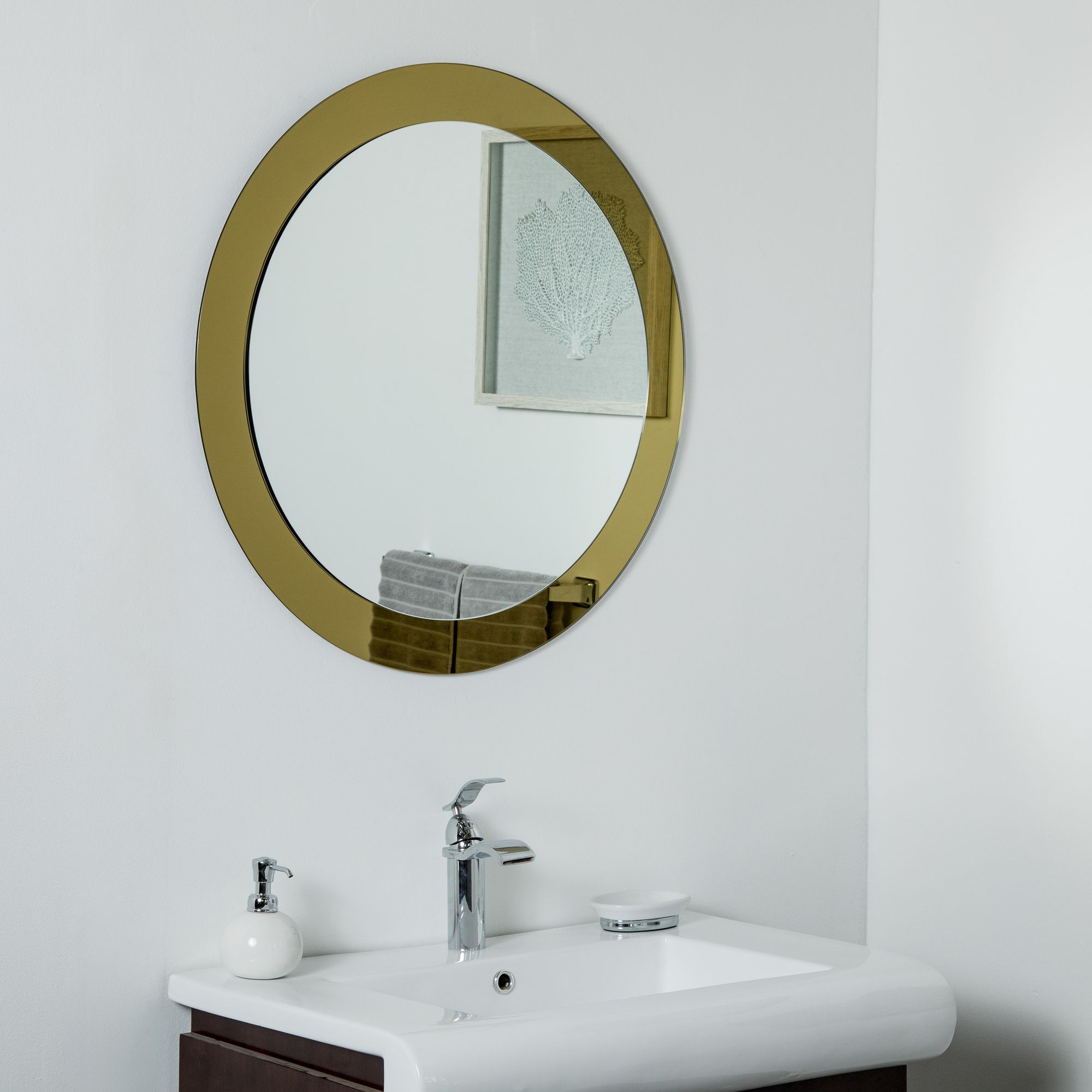 Golden Sol 30" Round Frameless Wall Mirror