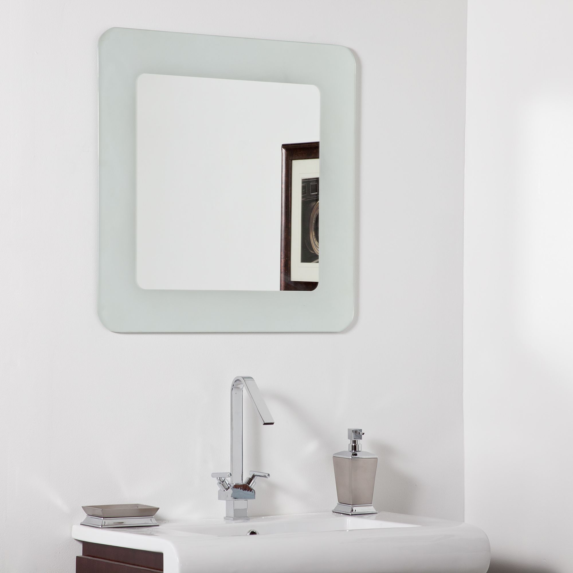 Bella Sandblasted 27 1/2" Square Bathroom Wall Mirror