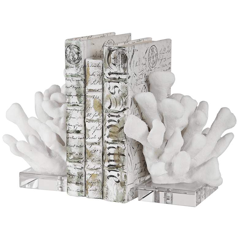 Image 2 Charbel 9" High White Coral and Crystal Bookends Set