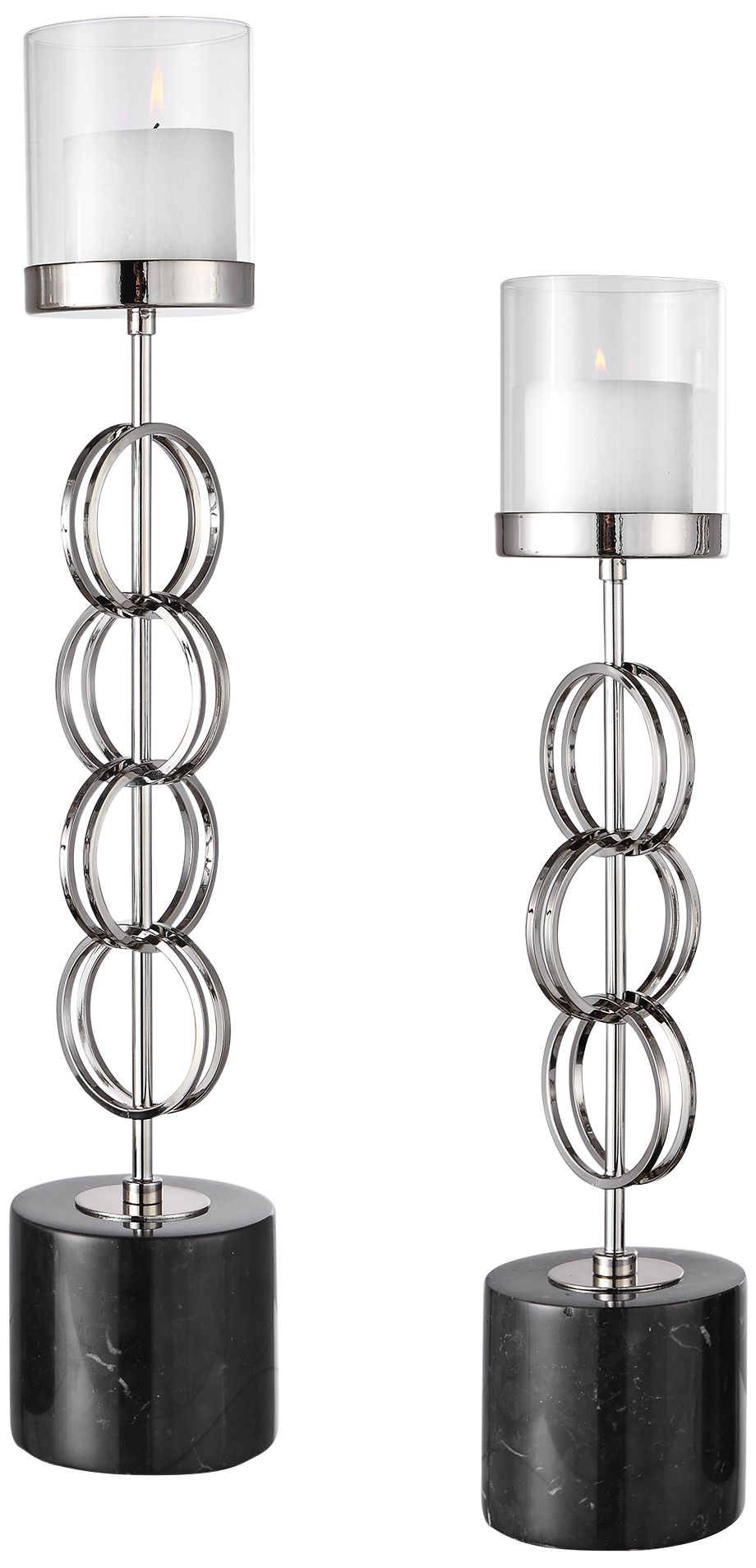 Esme Nickel Stacked Ring Pillar Candle Holders Set of 2 73R93