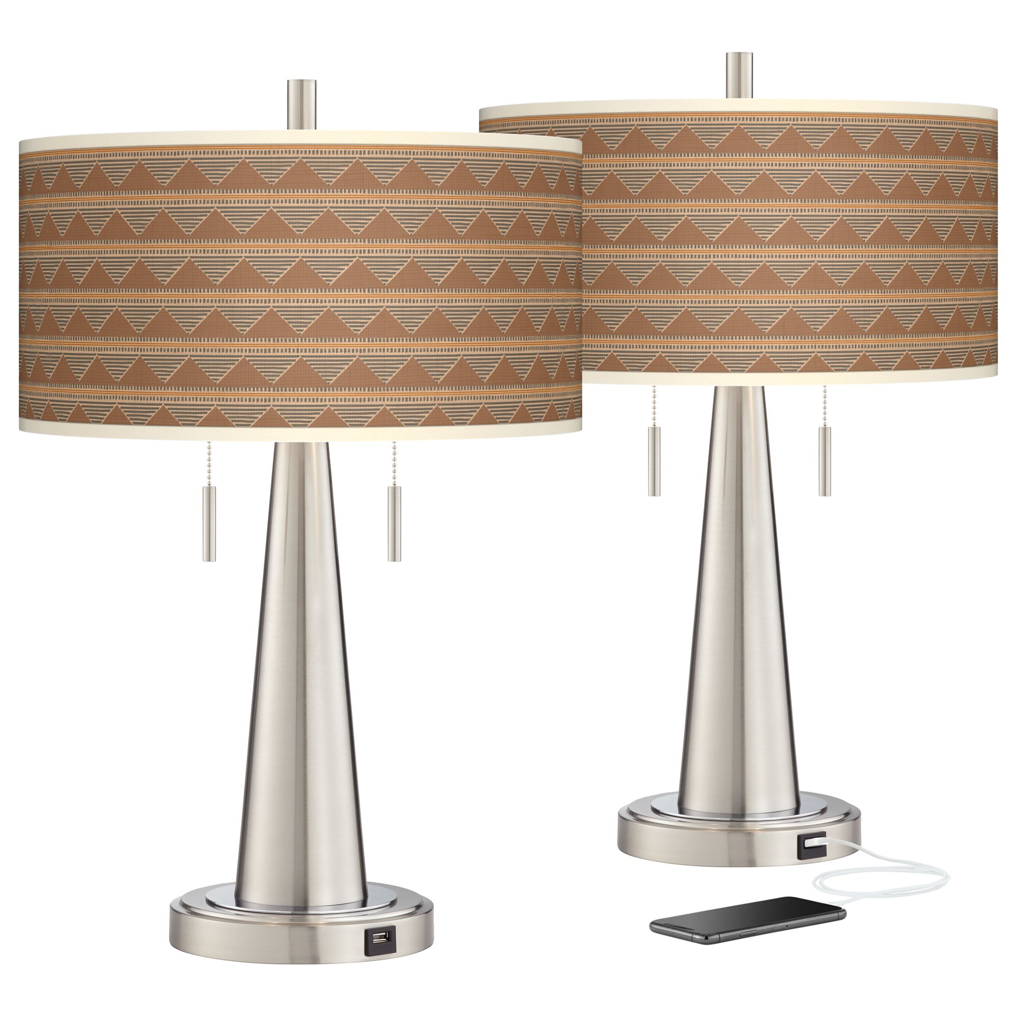 Desert Canyon Vicki Brushed Nickel USB Table Lamps Set of 2