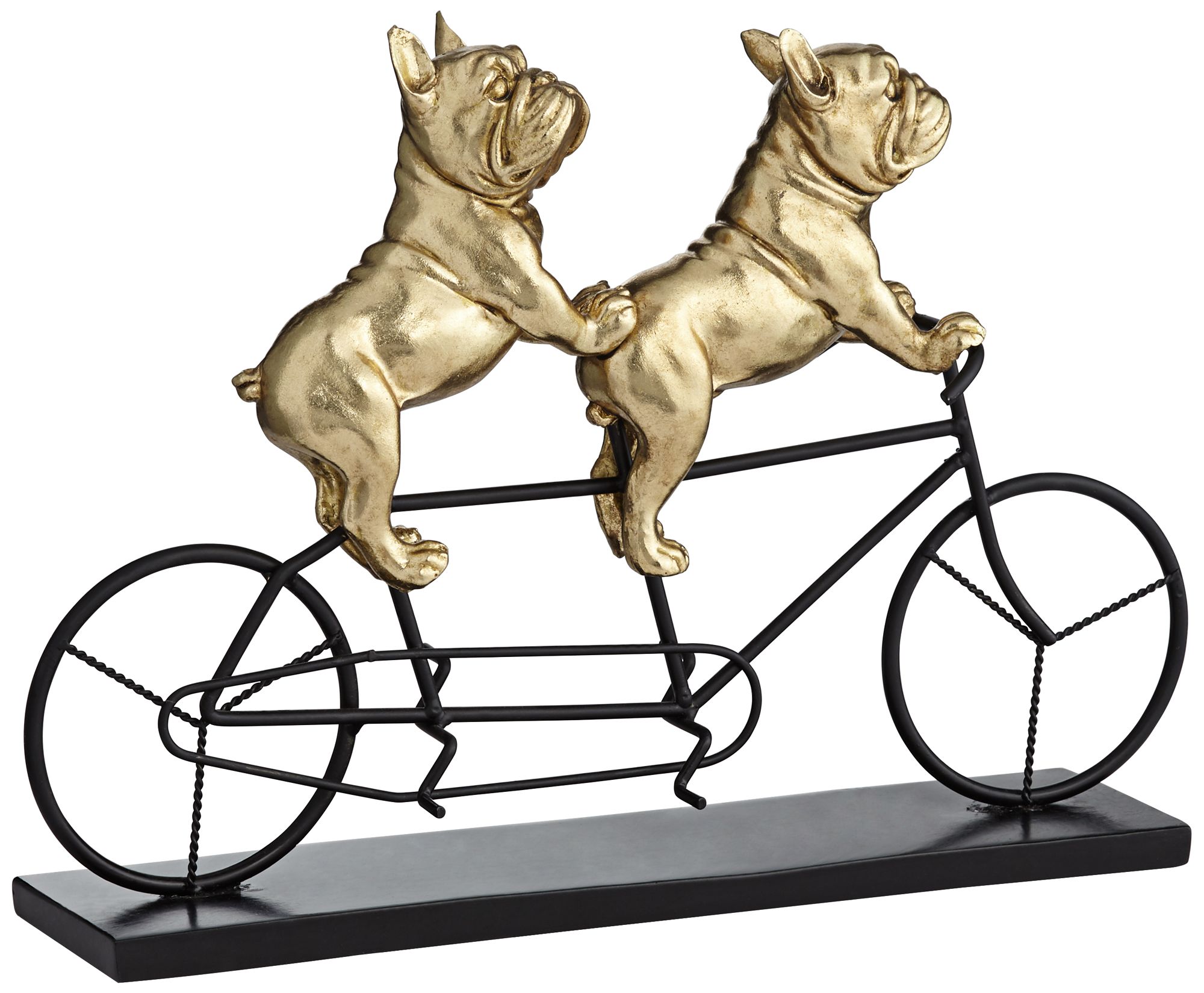 Bulldogs on Bicycle 15 3/4" Wide Gold Sculpture
