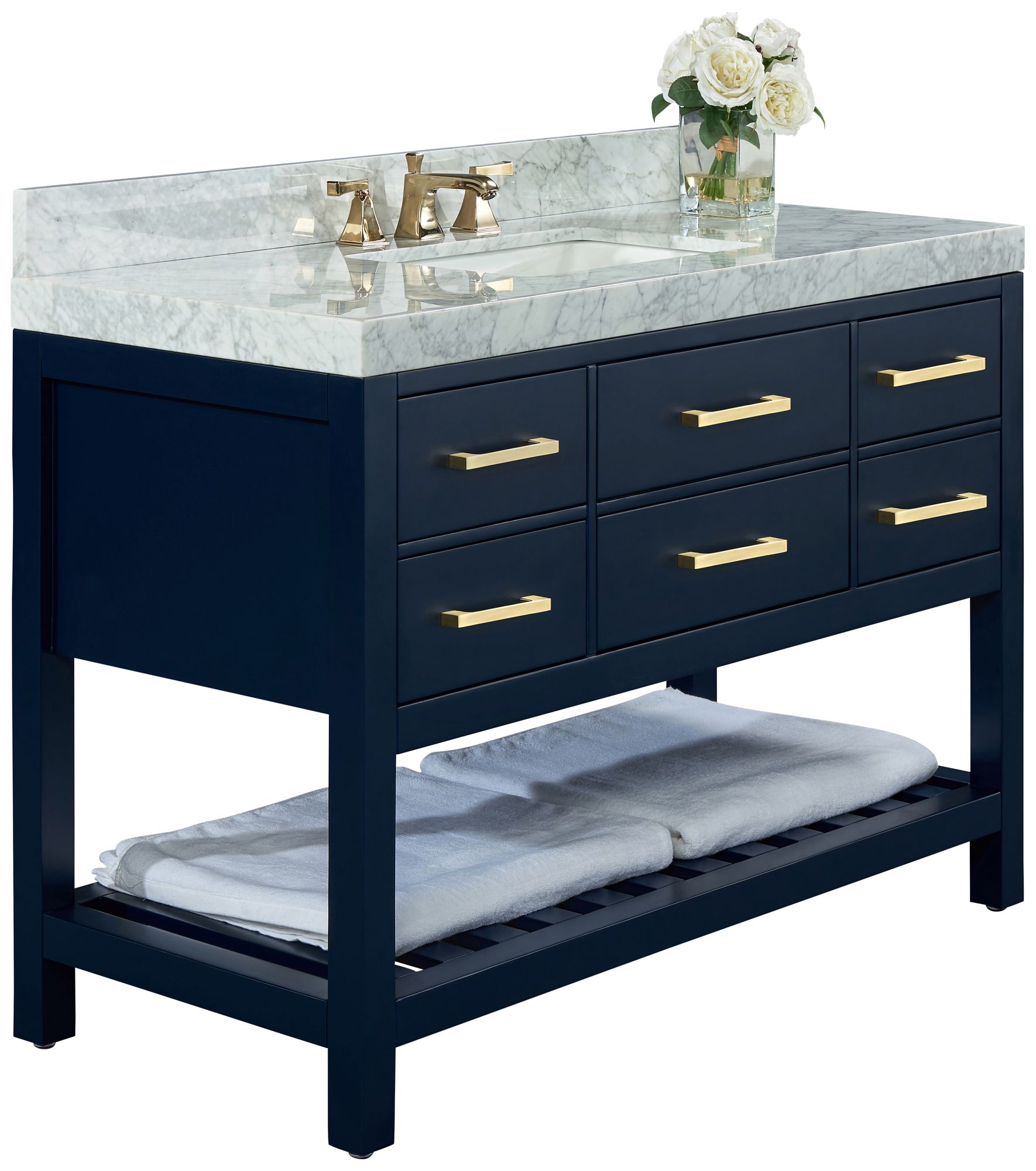Elizabeth 48"W Heritage Blue White Marble Single Sink Vanity