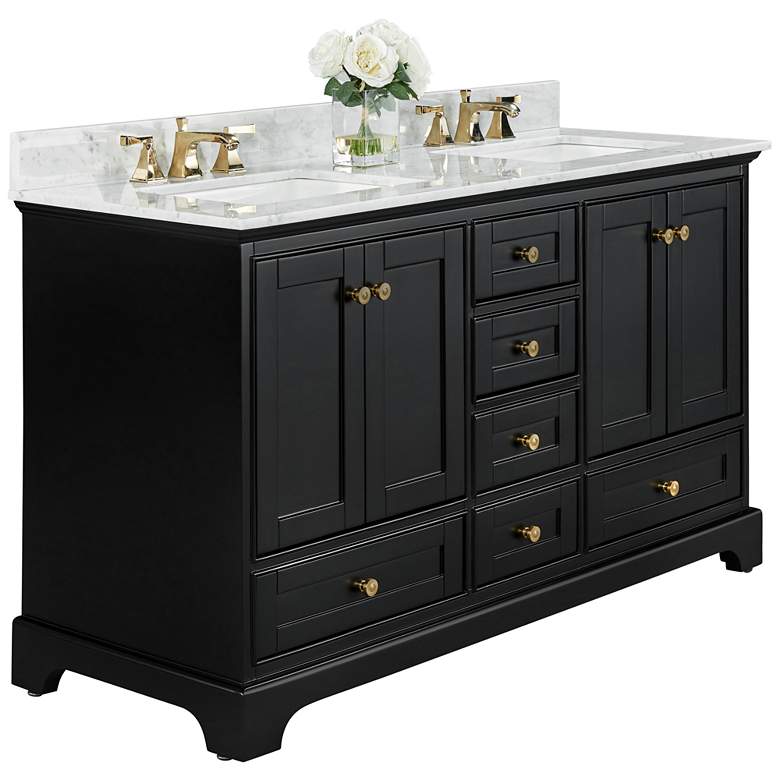 Audrey 60"W Onyx Black and White Marble Double Sink Vanity 74N41 Lamps Plus