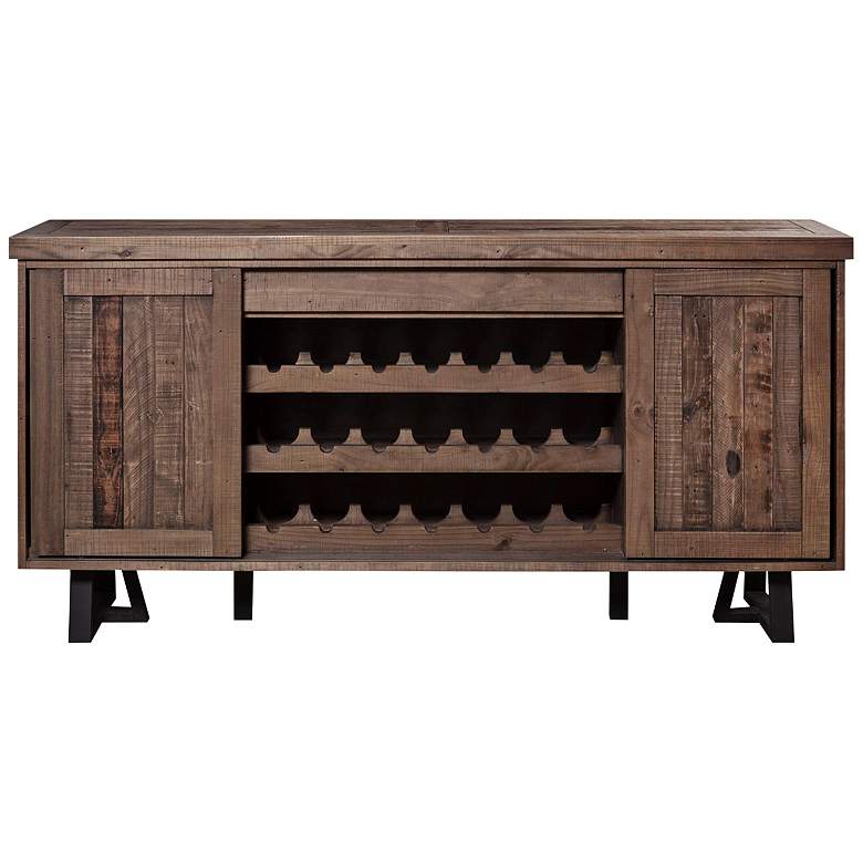 Prairie 72&quot; Wide Natural and Black Wine Holder Sideboard