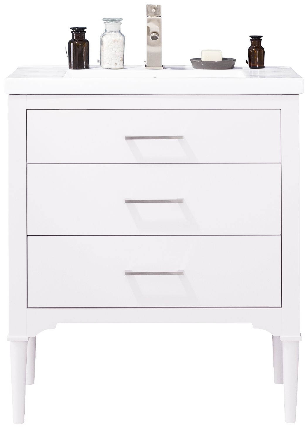 Mason 30 Wide 3 Drawer Porcelain White Single Sink Vanity