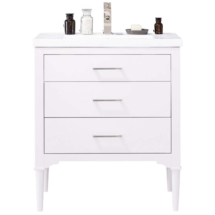 Mason 30 Wide 3 Drawer Porcelain White Single Sink Vanity