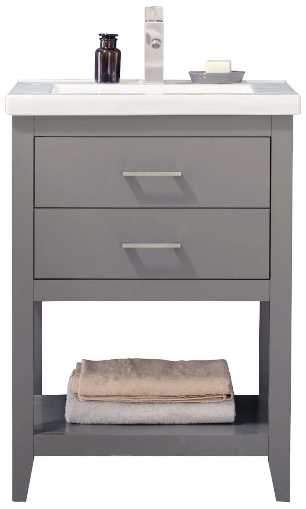 Cara 24 Wide 2 Drawer Porcelain Gray Single Sink Vanity 74t09