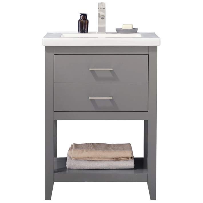 Cara 24 Wide 2 Drawer Porcelain Gray Single Sink Vanity 74t09