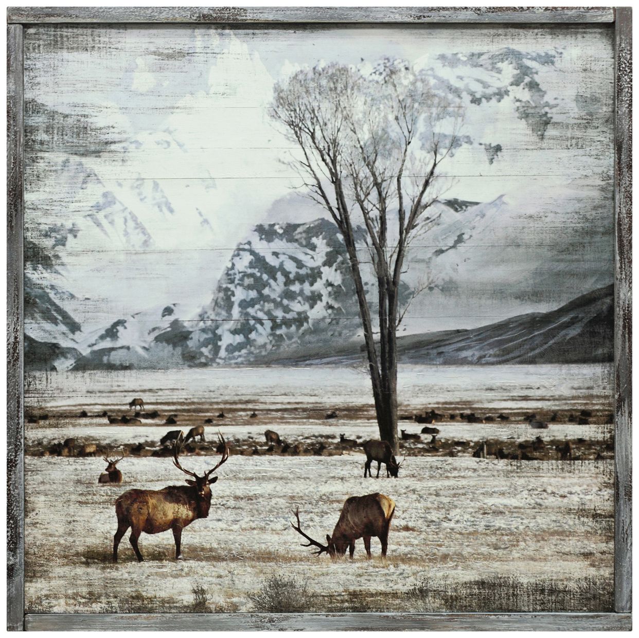 Tranquil 30" Square Framed Hand-Painted Wooden Wall Art