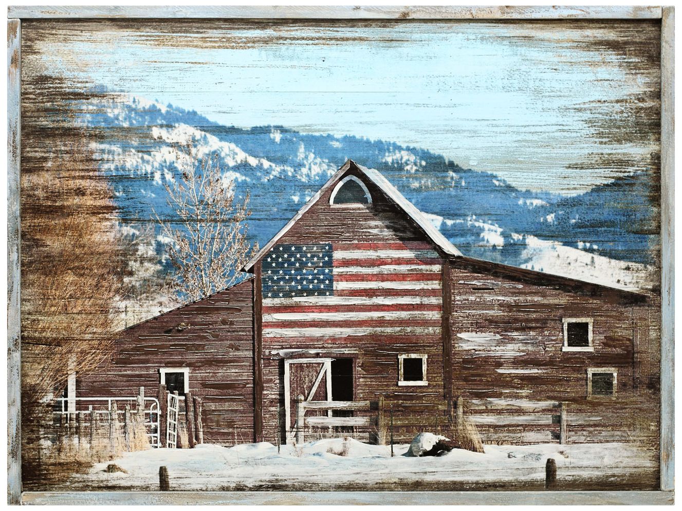 Patriot Barn 40" Wide Framed Hand-Painted Wooden Wall Art