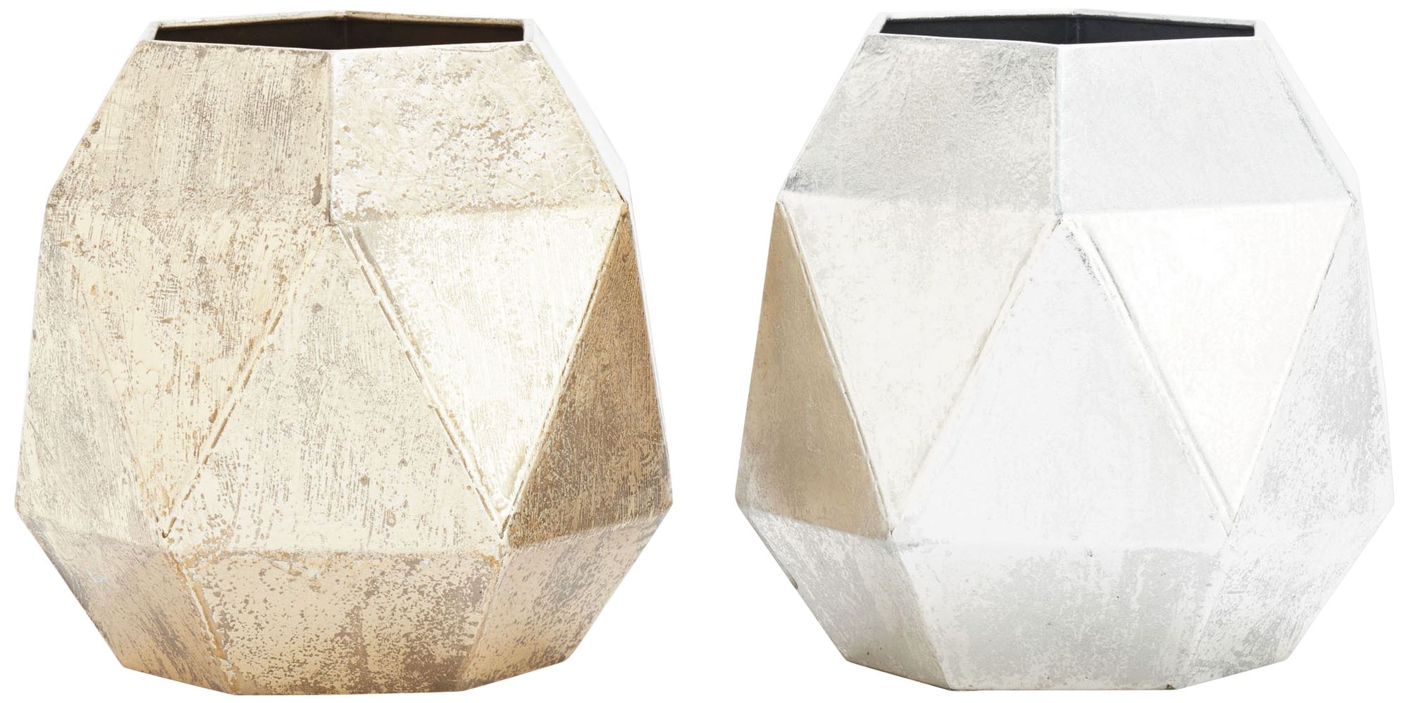 Gold and Silver Triangular Geometric Metal Vases Set of 2