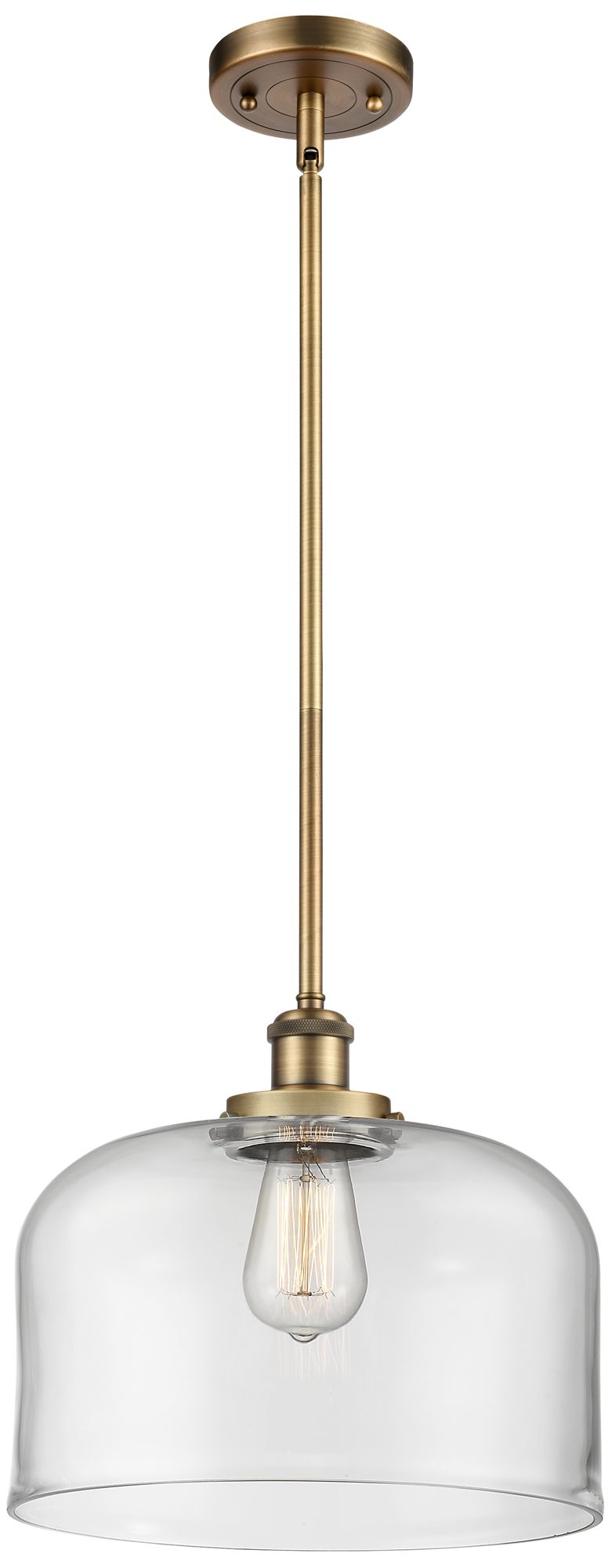 Innovations Lighting Ballston Urban Bell 12"w Brushed Brass Stem Mini Pendant W/ Clear Shad