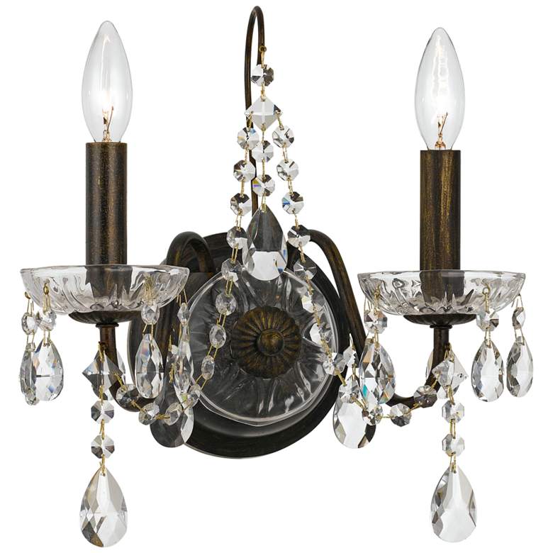 Crystorama Butler 14&quot;H English Bronze 2-Light Crystal Sconce
