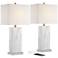 Connie White Faux Marble Modern USB Table Lamps Set of 2