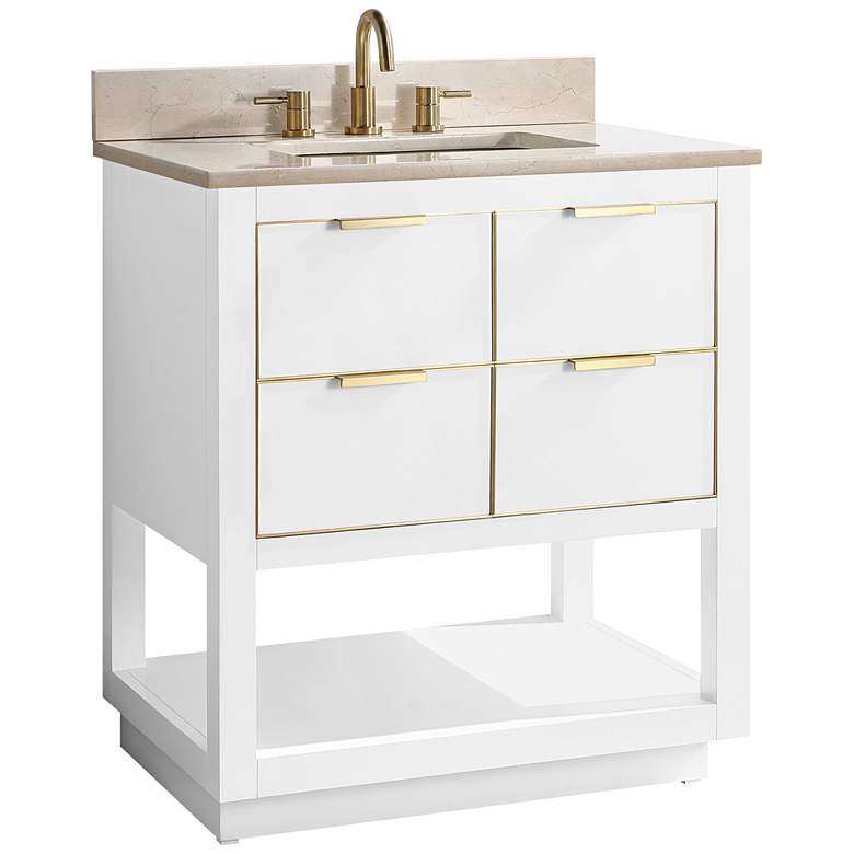 Allie 31&quot;W White with Crema Marfil Marble Single Sink Vanity