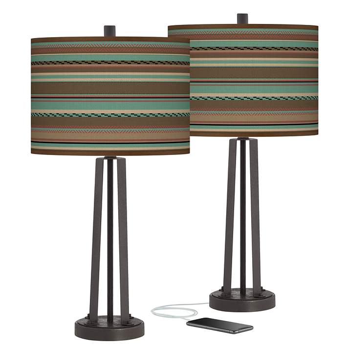 Giclee Glow Southwest Shore Susan Dark Bronze USB Table Lamps Set of 2