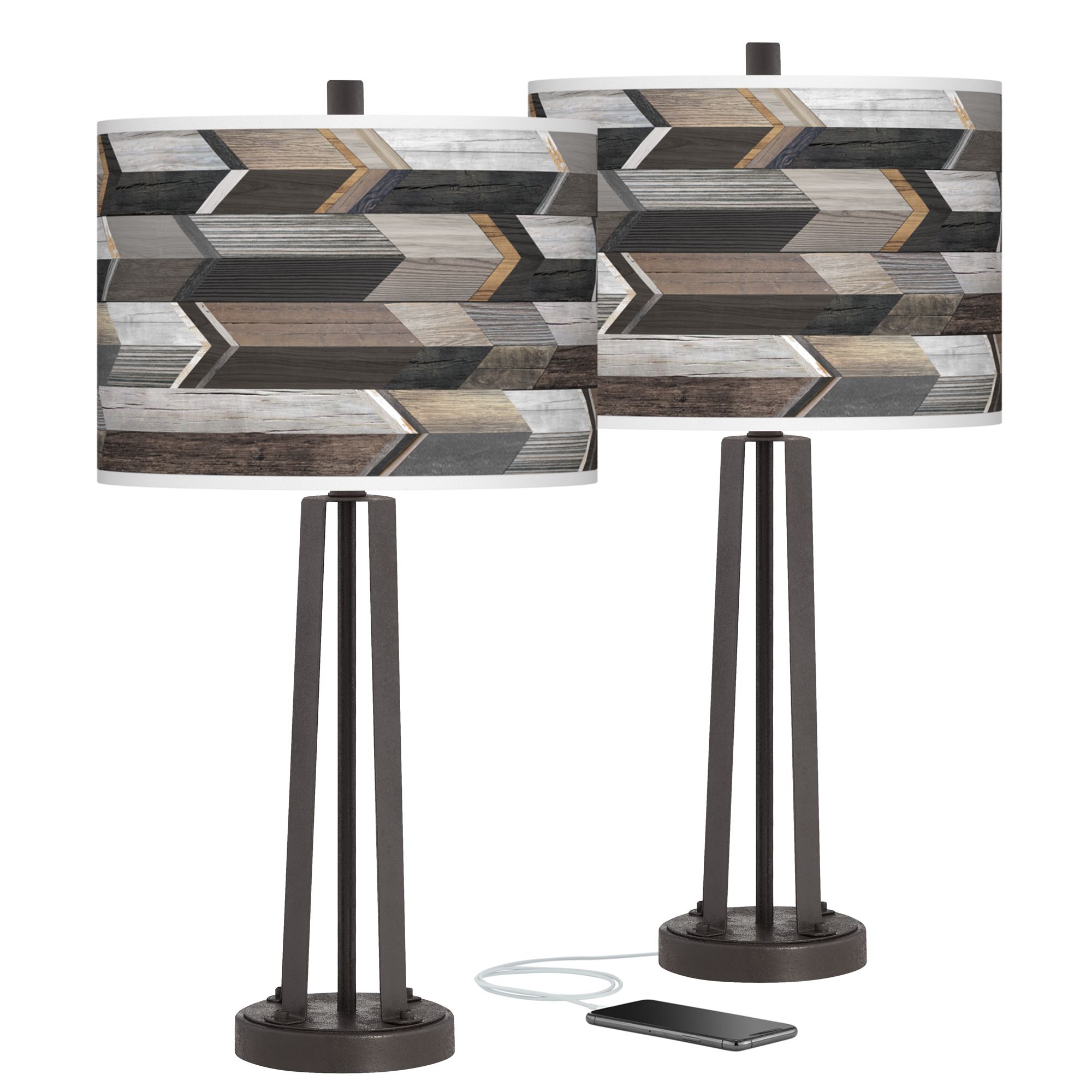 Woodwork Arrows Susan Dark Bronze USB Table Lamps Set of 2
