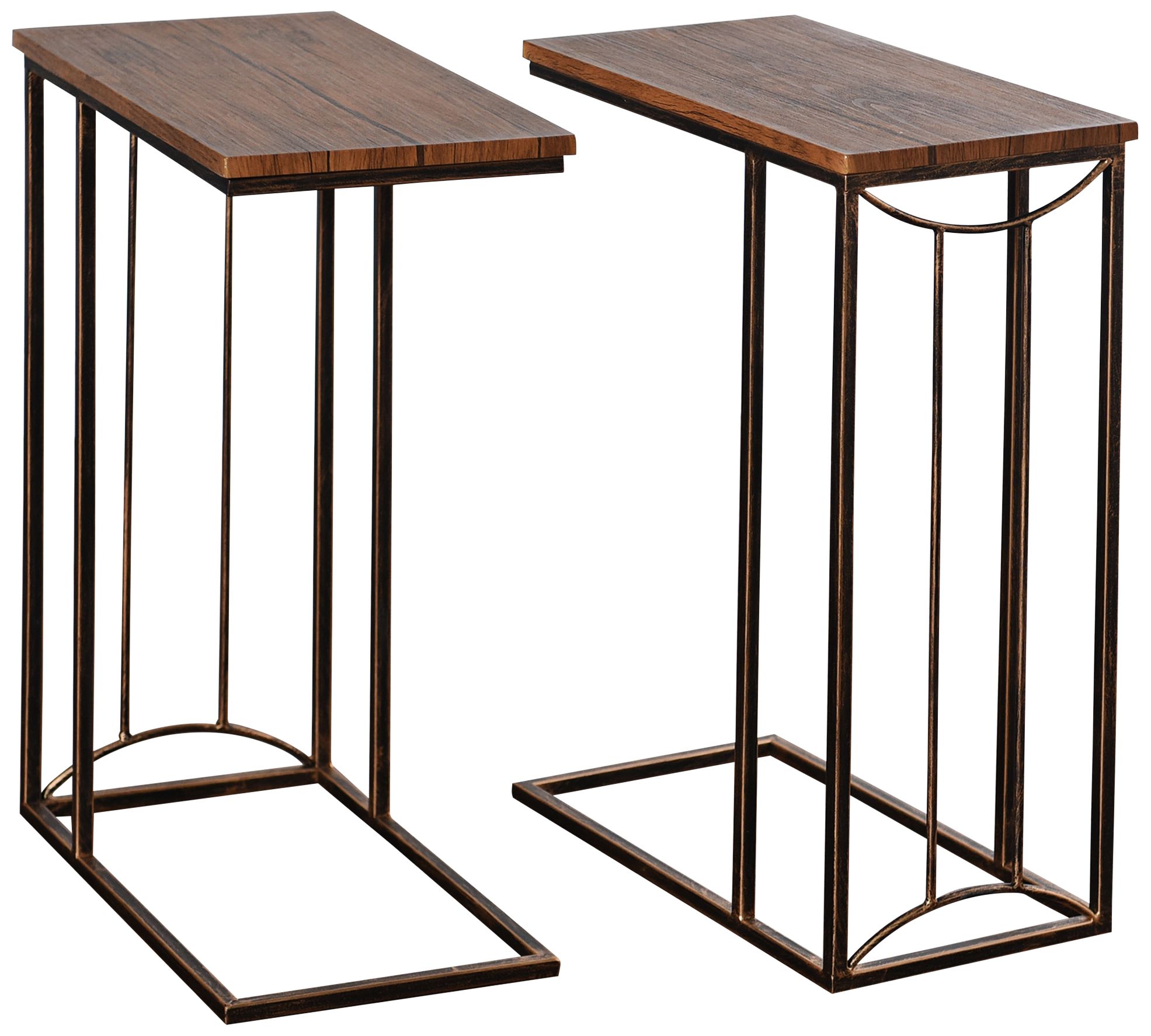 Jayce Aged Oak and Dark Bronze Nesting Side Tables Set of 2