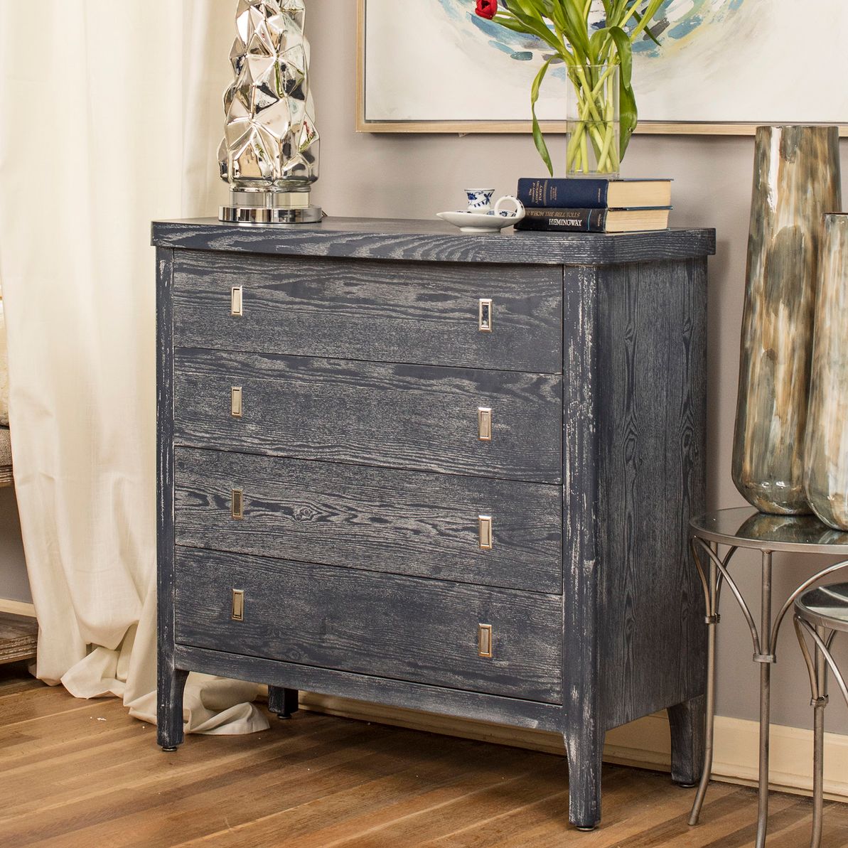 Klein 36" Wide Indigo Blue Ash Wood 4-Drawer Accent Cabinet