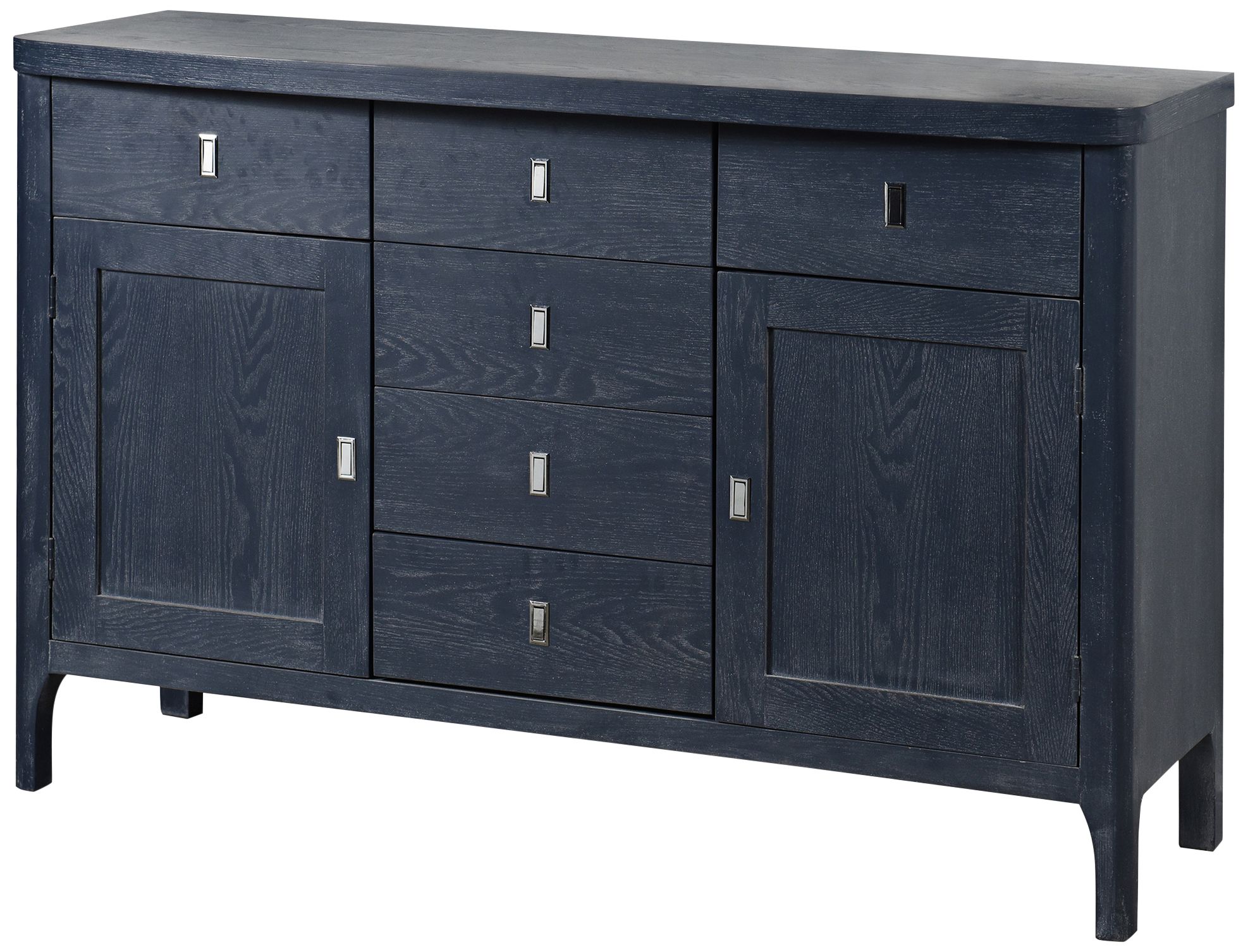 Klein 56" Wide Indigo Blue Ash Wood 6-Drawer 2-Door Credenza
