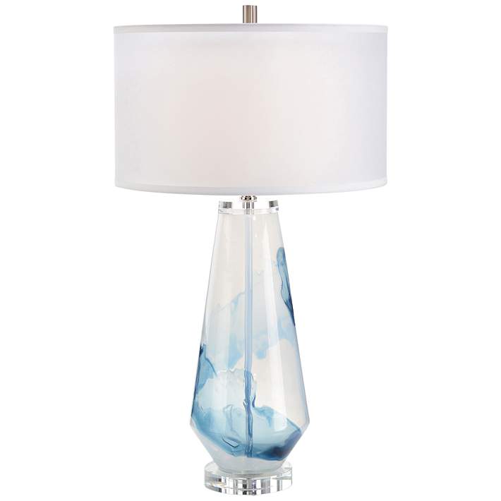John Richard Blue Cloud Art Glass Table, Aqua Colored Glass Table Lamp