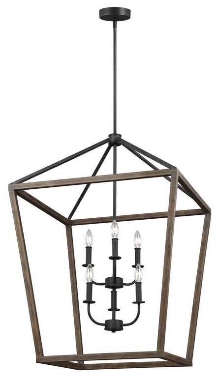 Feiss Gannet 25 1/2"W Weathered Oak Wood 6-Light Foyer Pendant Light