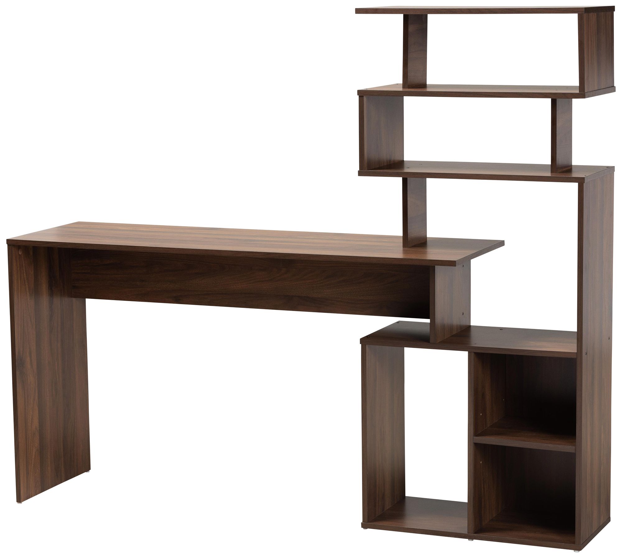 Foster 63" Wide Walnut Brown Wood 6-Shelf Storage Desk